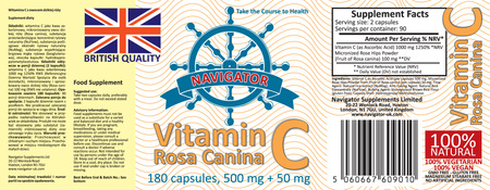 NAVIGATOR Witamina C 500mg 50mg Dzika róża 180 kapsułek