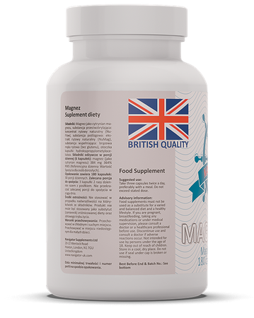 NAVIGATOR Magnesium Cytrynian Magnezu 400mg 180 kaps.