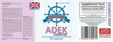 NAVIGATOR ADEK witamina A D3 E K2 MK-7 30 kaps. +GRATIS