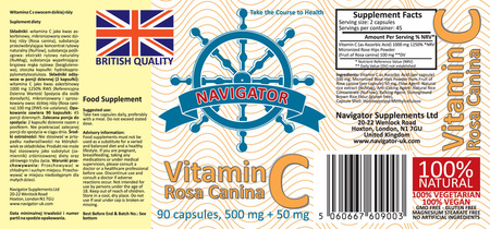 NAVIGATOR Witamina C 500mg 50mg Dzika róża 90 kapsułek
